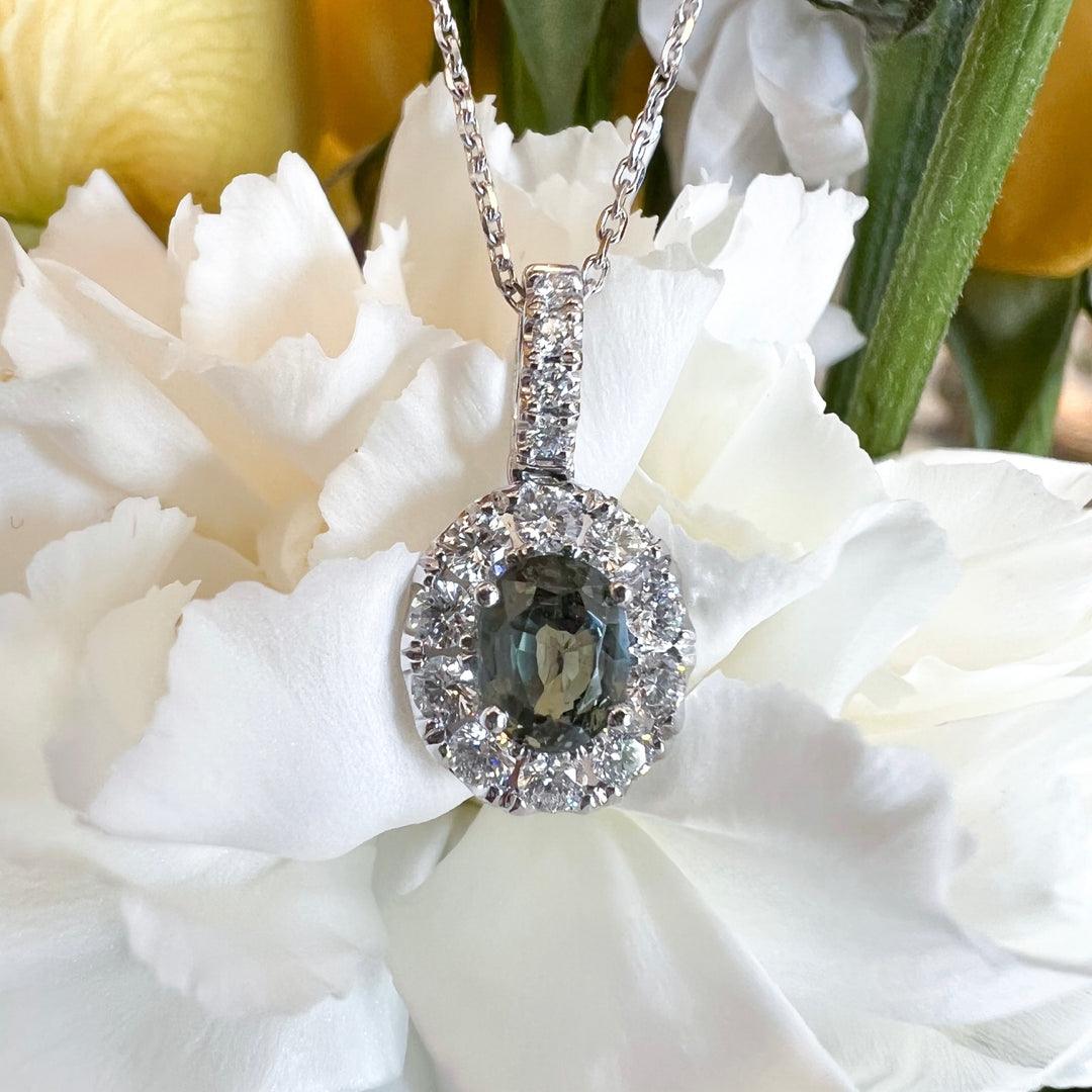 Alexandrite & Diamond Halo Pendant