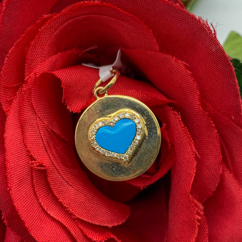 Blue Enamel Diamond Heart