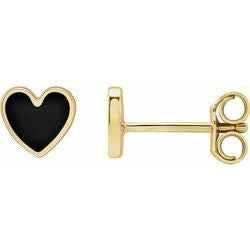 Black Enamel Heart Studs