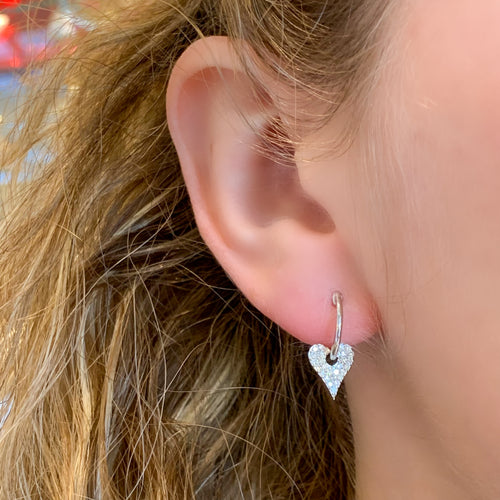 White Hoop Heart Earrings