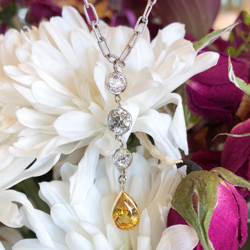 Estate Diamond & Yellow Sapphire Necklace