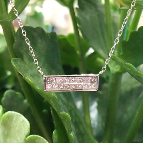 Estate Princess Cut Diamond Bar Necklace