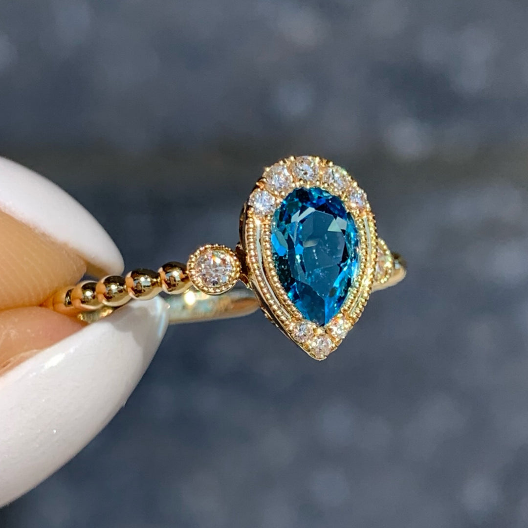 Blue Topaz Bead Ring