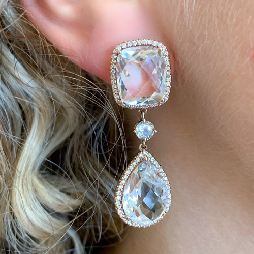 Estate White Topaz & Diamond Estate Earrings