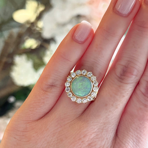 Antique Opal & Diamond Halo Ring