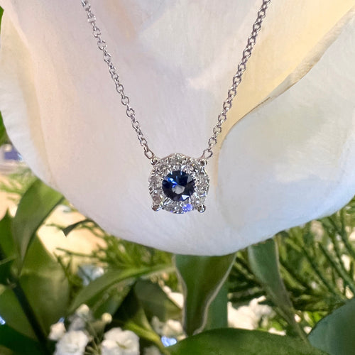 Estate Sapphire & Diamond Halo Necklace