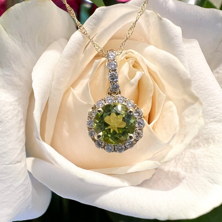 Peridot & Diamond Halo Pendant