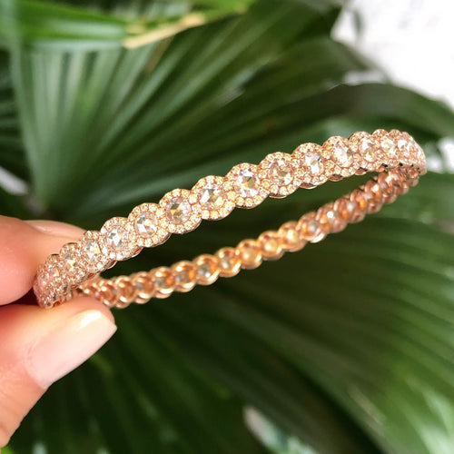 Rose Cut Diamond Estate Bangle in Rose Gold