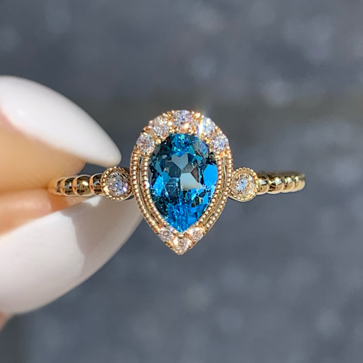 Blue Topaz Bead Ring