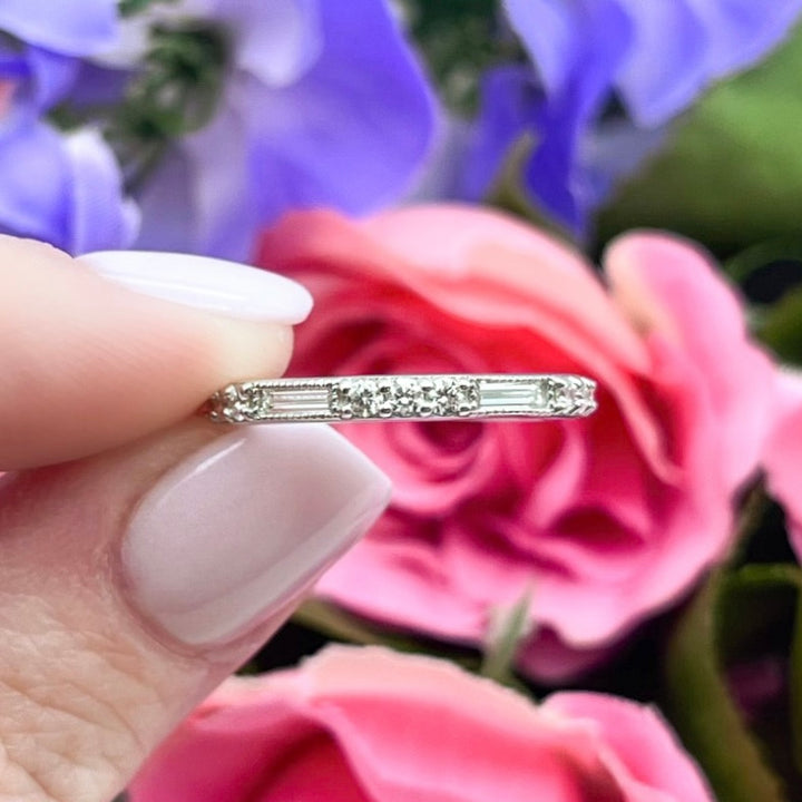 Round & Baguette Diamond Wedding Band