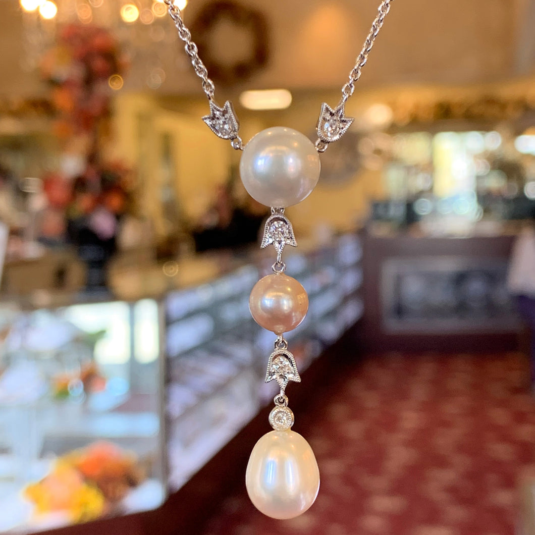 Estate Pearl & Diamond Necklace