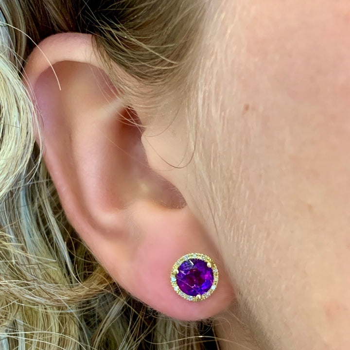 Yellow Gold Amethyst Studs