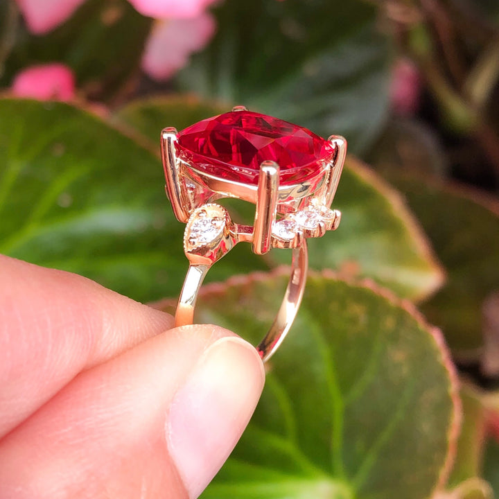 Synthetic Ruby & Lab Grown Diamond Ring