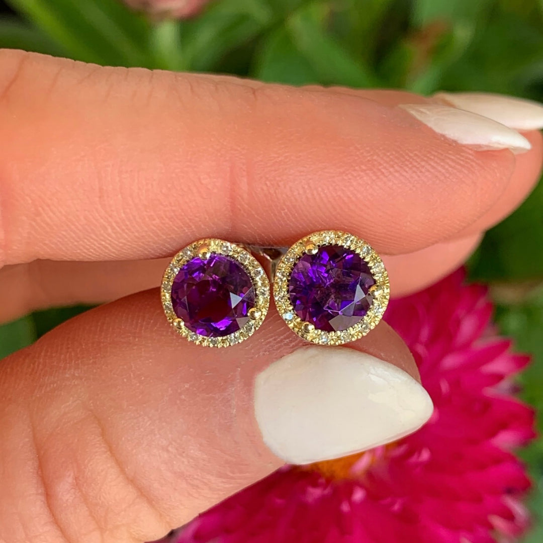 Yellow Gold Amethyst Studs