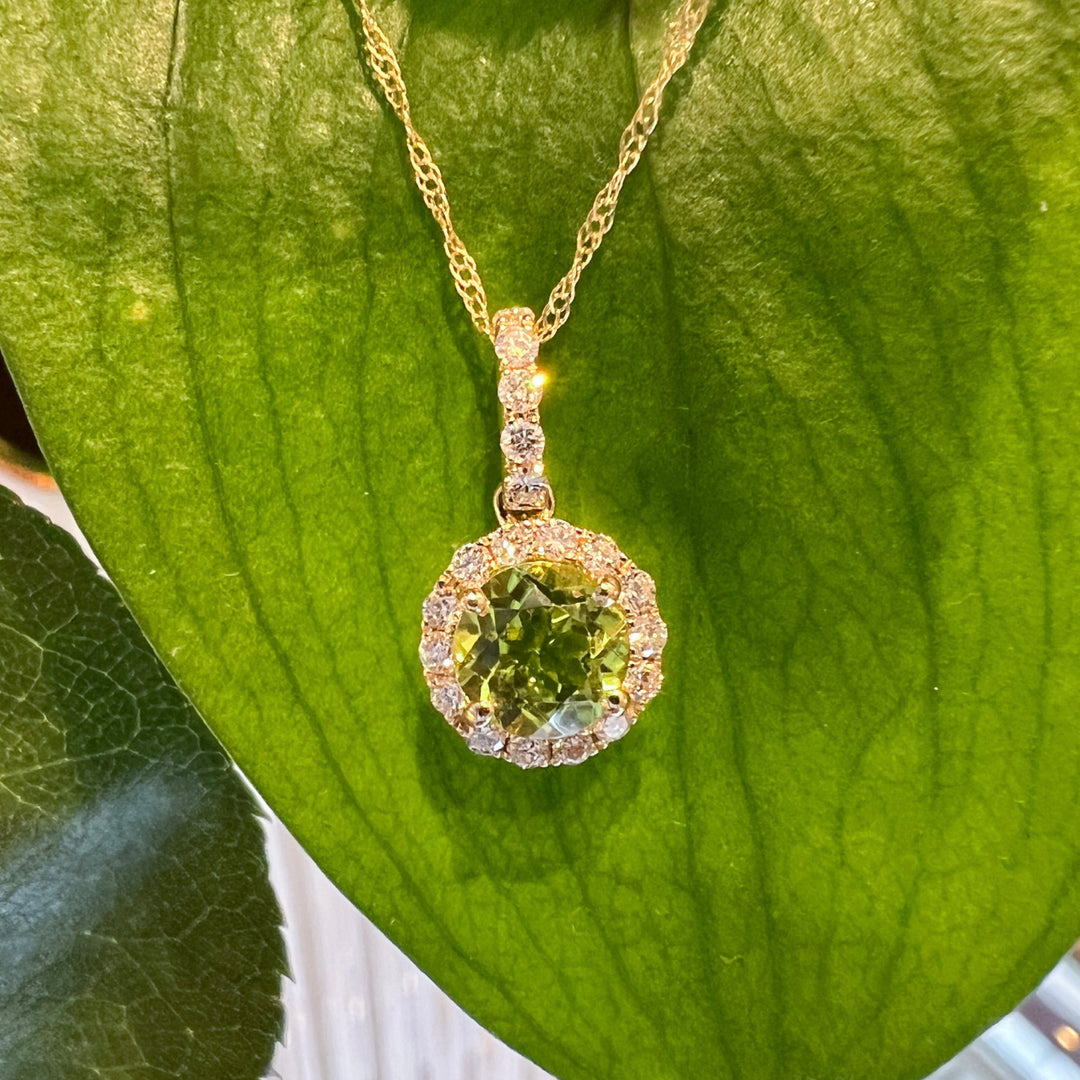 Peridot & Diamond Halo Pendant